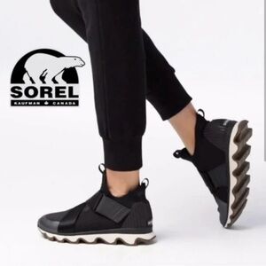 Sorel Black Athletic Slip-On Wedge Sneakers with Gray Accents